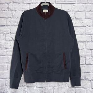Billy Reid Zip Sweatshirt Bomber Jacket Size L Slim Gray Cotton Suede Trim Mock